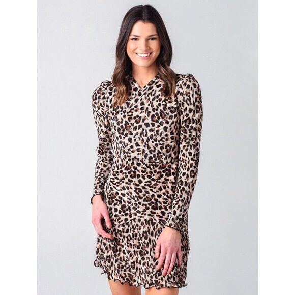 Saylor Emerson Leopard Animal Print Long Sleeve Ribbed Open Back Dress Medium - Picture 1 of 15